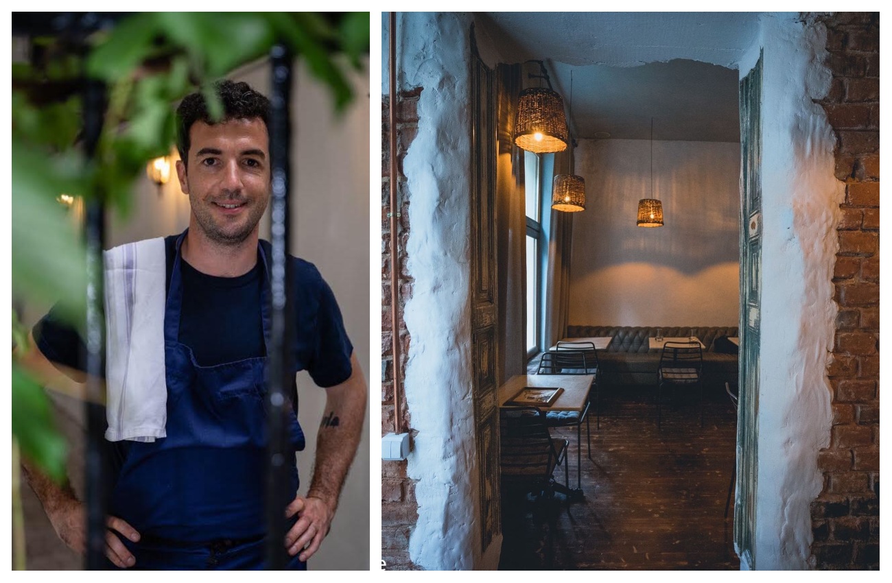colaj foto cu Chef Alexandru Dumitru si imagine din Anika restaurant,  etalon pentru noua bucătărie românească fină