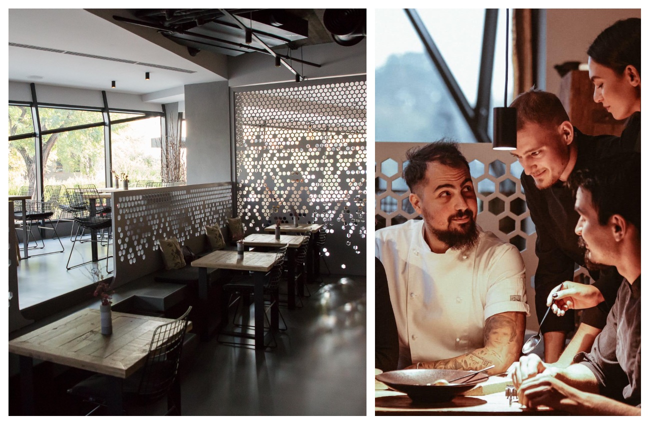 colaj foto cu restaurantul Kaiamo si Chef Radu Ionescu cu echipa sa