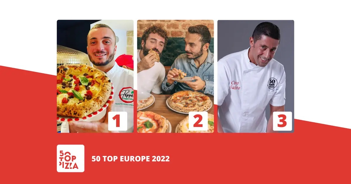colaj foto cu cei trei castigatori la 50 top pizza Europe 2022, cele mai bune pizzerii