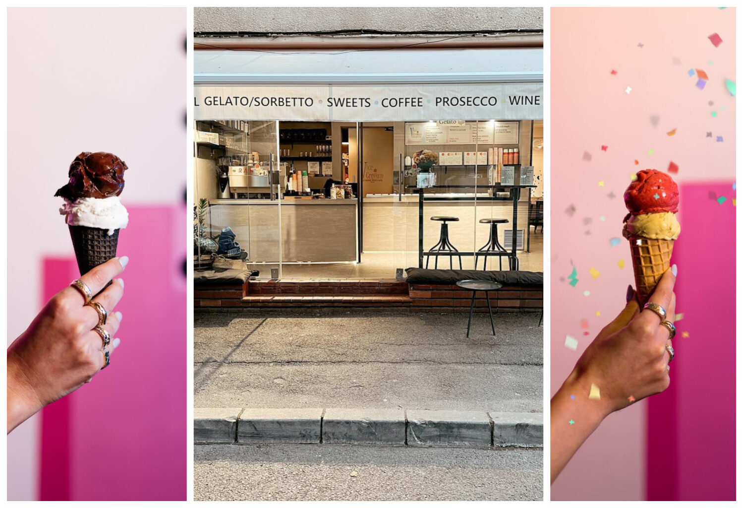 colaj foto cu imagini de la Vice Cream, una din gelaterii cu înghețată artizanală din București