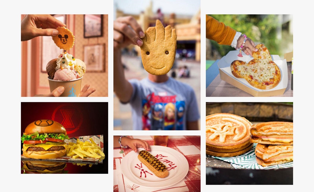 colaj foto cu diferite preparate pe care poți să le mănânci într-o vizită la Disneyland Paris