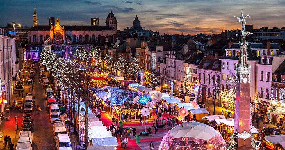 Christmas Market or Winter Wonders, Marche aux Poissons, Fish Market next to St Catherine Church.. 