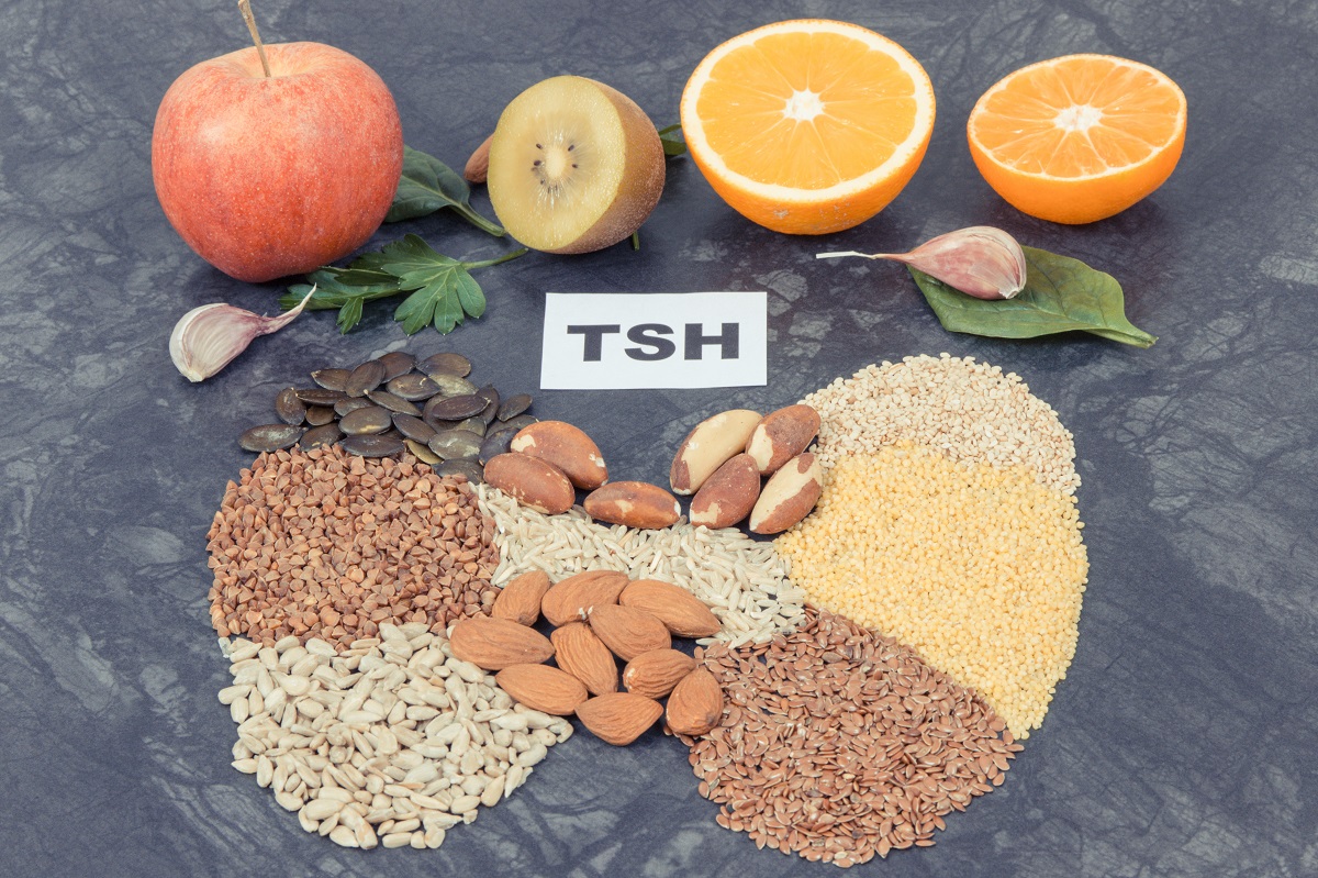 inscriptie TSH si diverse alimentr considerate a fi potrivite pentru alimentația în hipotiroidism