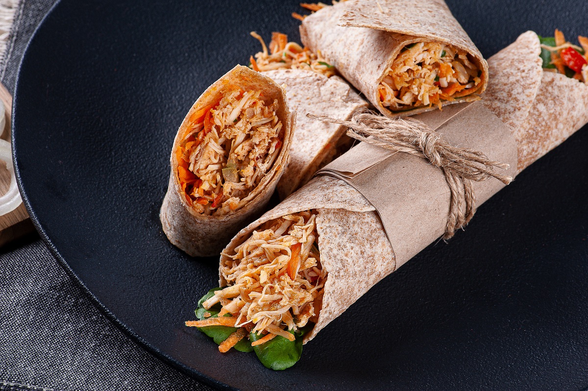 Delicious chicken wrap with fresh vegetables
