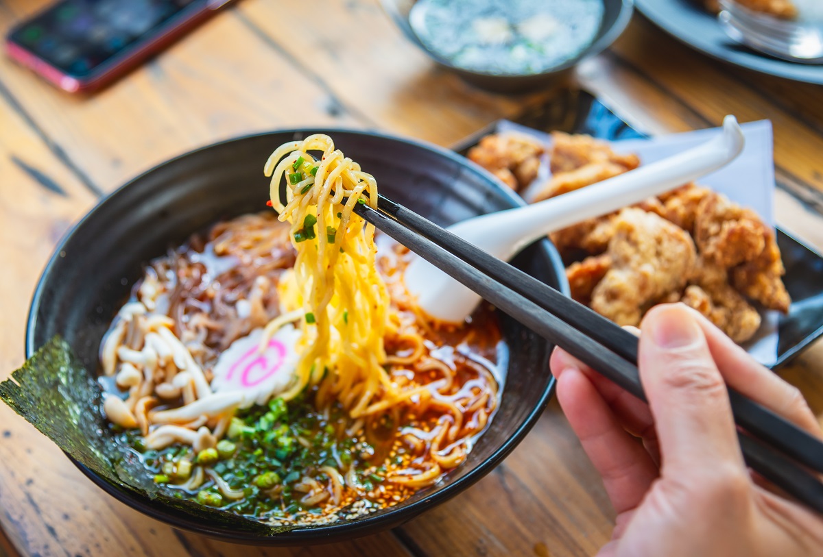 Spicy Japanese ramen noodle soup with egg, Japanese food culture. - tipuri de noodles