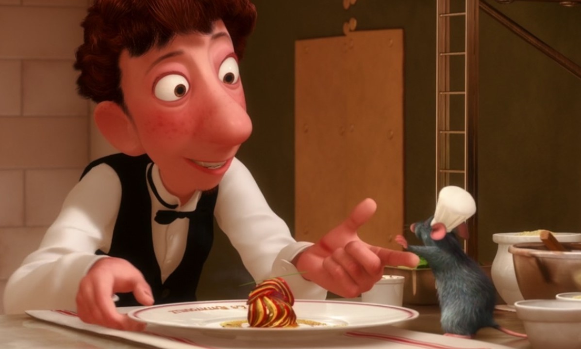 Remy si Linguini - scena din filmul Ratatouille, unul din filme pentru foodies